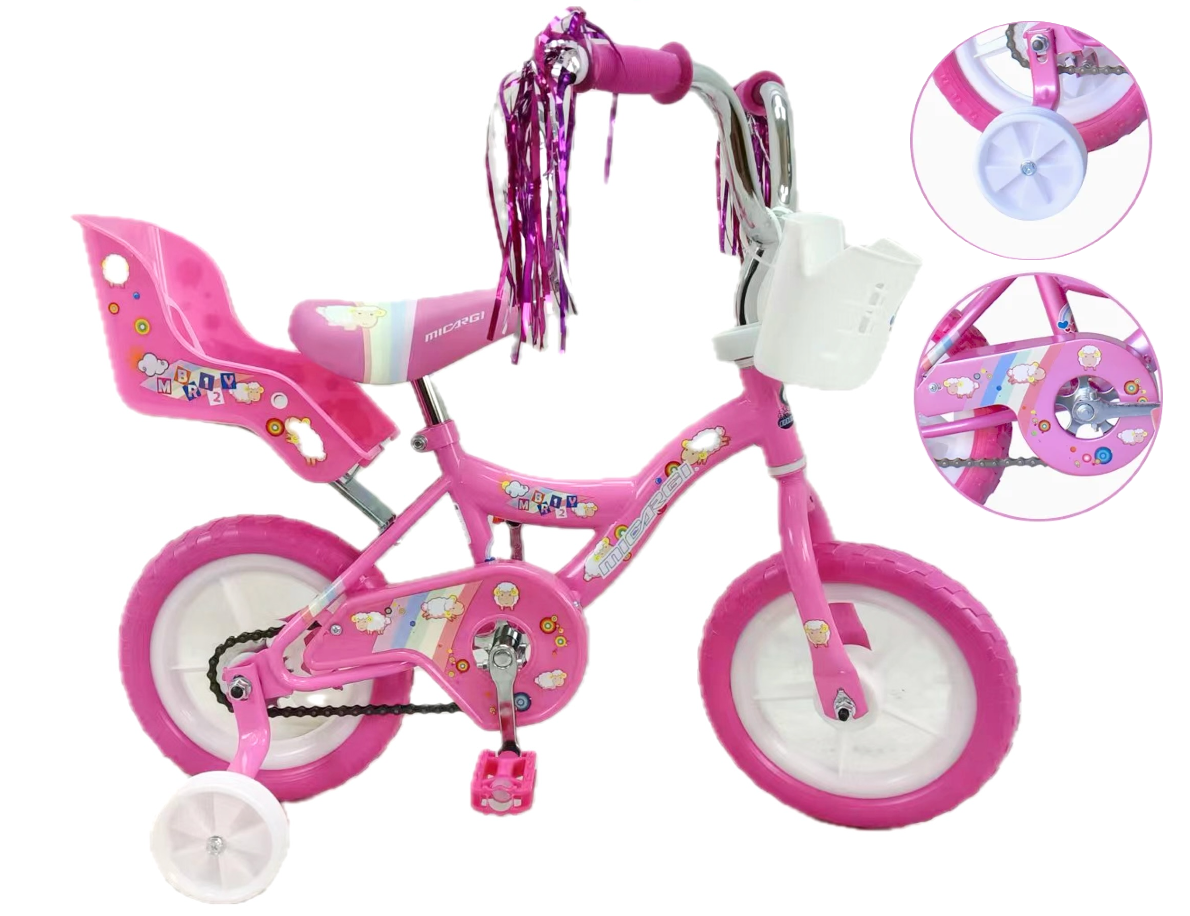 USToyOutlet 12" Kid's Beginner Bicycle for 2-4 Years Old Boys' and Girls' Bike Foam Tire for Indoor Use No Brake + Doll Seat - Pink