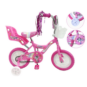 USToyOutlet 12" Kid's Beginner Bicycle for 2-4 Years Old Boys' and Girls' Bike Foam Tire for Indoor Use No Brake + Doll Seat - Pink