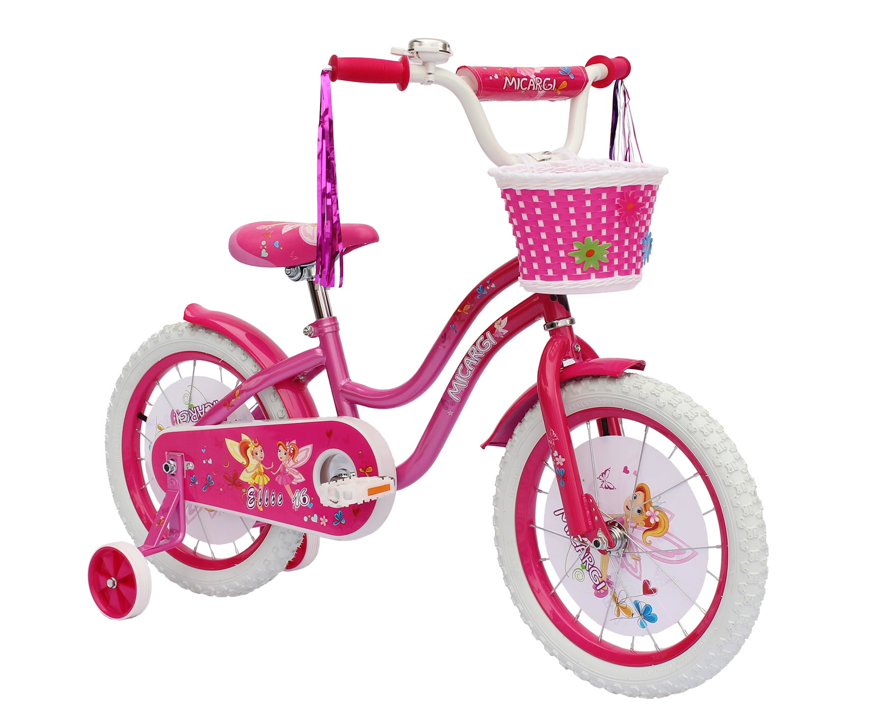 USToyOutlet 16″ Cruiser Steel Frame Bicycle Coaster Brake One Piece Crank, Hot Pink Full cover Chain Guard, Basket, Pink Fenders Rims, White Tire Kid’s Bike – Pink/Hot Pink Sansujyuku sansujyuku.com