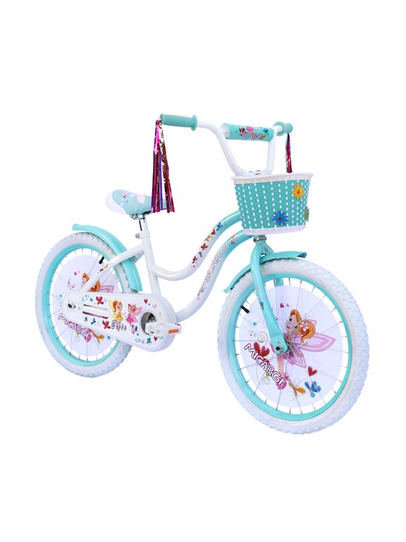 20" Cruiser Steel Frame Bicycle Coaster Brake One Piece Crank, White Full cover Chain Guard, Baby Blue Basket, Fenders & Rims, White Tire Kid's Bike - White/Baby Blue