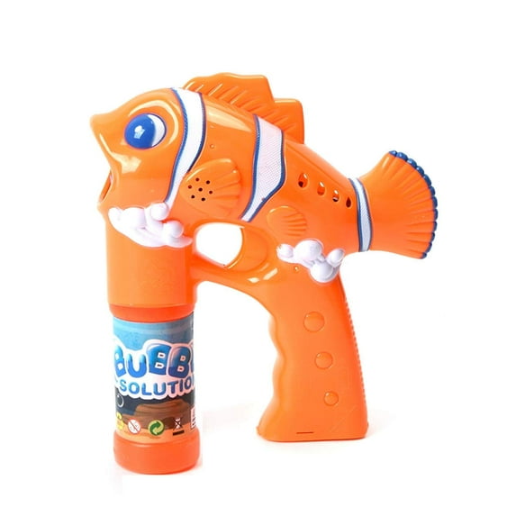 USToyOutlet Bubble Gun Shooter Light Up Bubble Blaster Clown Fish LED Flashing Lights, Extra Refill Bottle - Orange