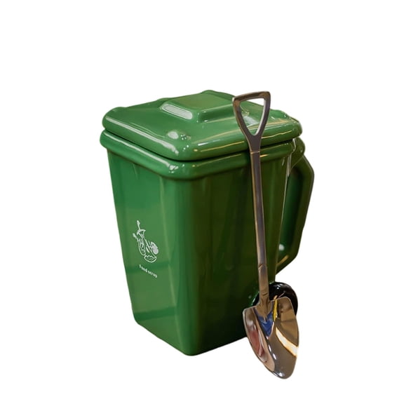 USUERY 3D Ceramic Trash Can Shaped Coffee Mug With Lid Funny Novelty Recycling Mug For Home Kitchen And Dining Home