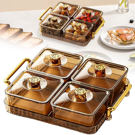 USUERY 4 Compartment Serving Tray With Lid Removable Bowls For Snacks Cookies Chips Dip Perfect Party Platter For Home Entertaining