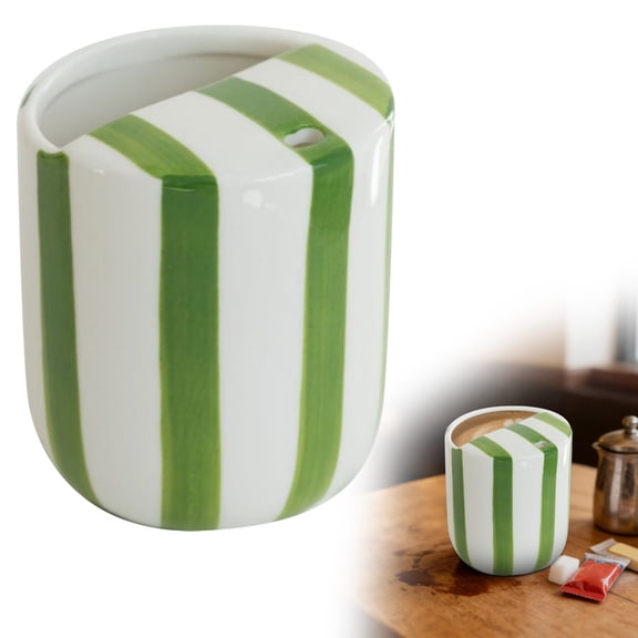 USUERY Ceramic Mug With Hole Novelty Blue Striped Hand Painted Coffee Cup Heat Resistant With In One Lid