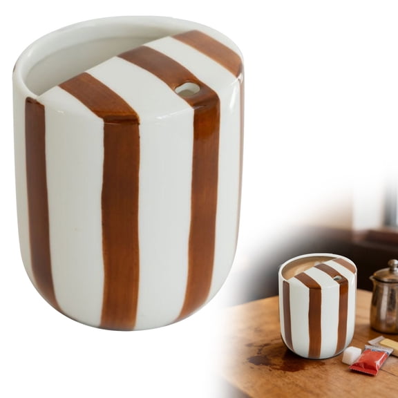 USUERY Ceramic Mug With Hole Novelty Blue Striped Hand Painted Coffee Cup Heat Resistant With In One Lid