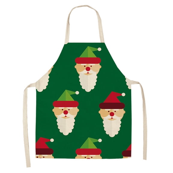 USUERY Christmas Adult Santa Linen Apron Xmas Holiday Decorative Costume Accessory For Kitchen Cooking