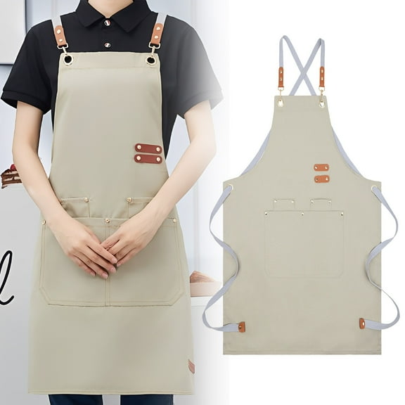 USUERY Cotton Canvas Work Apron with Pockets for Kitchen Cooking BBQ Gardening Painting Restaurant