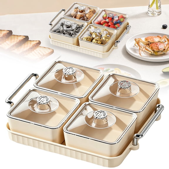 USUERY Divided Serving Platter with Lid Snack Tray with Removable Bowls for Cookies Chips Dip Perfect for Parties