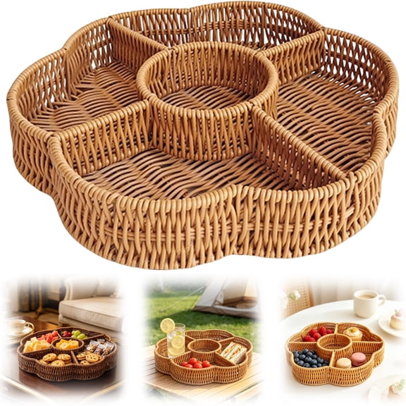 USUERY Divider Round Basket Multipurpose Basket for Organizing and Serving Snacks in Kitchens Parties Dining Table