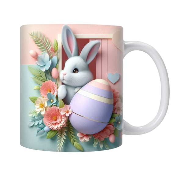 USUERY Easter Bunny Ceramic Coffee Mug Cute Leakproof Funny Cup For Home Kitchen Dining Table Holiday Decoration Home