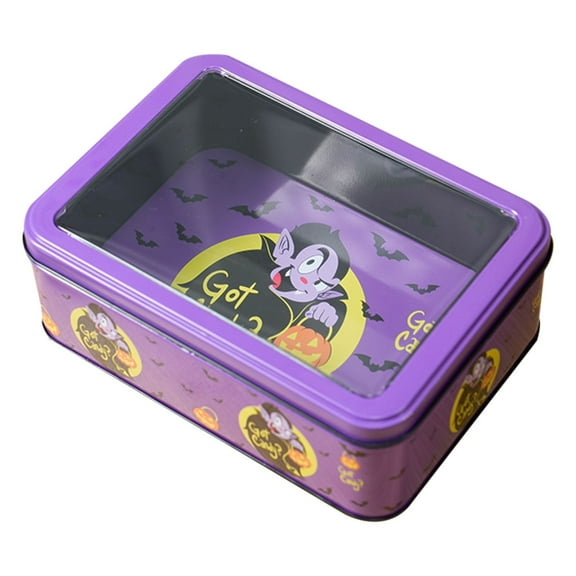 USUERY Halloween Candy Tin With Lid Reusable Metal Storage Jar For Cookies Trick Or Treat Container For Festive Thanksgiving