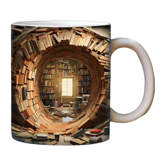 USUERY Hand Painted Ceramic Book Themed Coffee Mug 3D Painted Books Design Literary Tea Cup For Home Office Gift