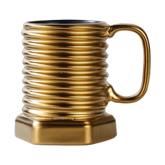 USUERY Hexagonal Screw Shape Ceramic Coffee Mug Novelty Oil Can Design With Insulated Handle For Hot Cold Drinks Home Office Gift