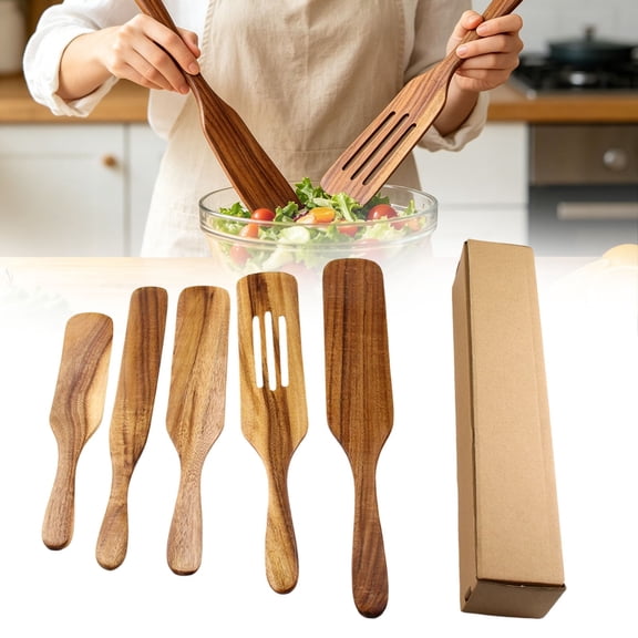 USUERY Long Handled Wooden Spatula Slender Mixing Stick for Jar Bottom Ingredient Retrieval Dough Beater