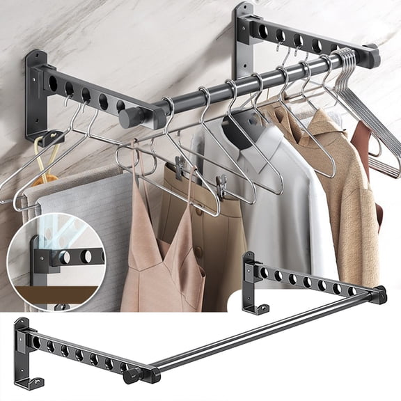 USUERY Retractable Wall Mounted Clothes Hanger With Foldable Pole No Punching For Bathroom And Balcony Home