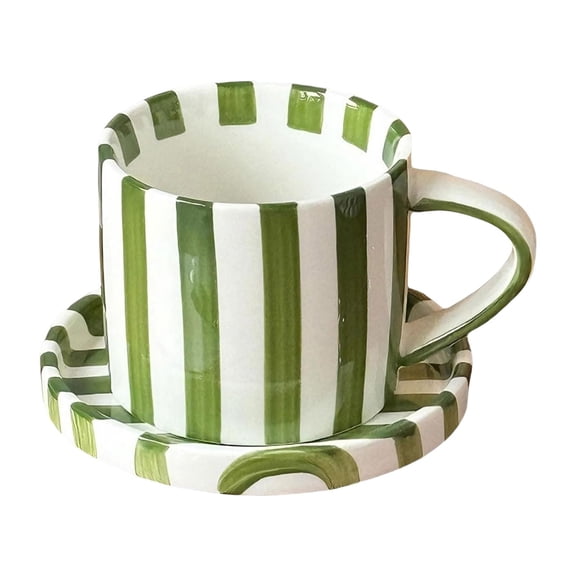 USUERY Retro Striped Ceramic Coffee Mug With Hole Heat Resistant For Juice Latte Hot Cold Drinks Home Kitchen Dining