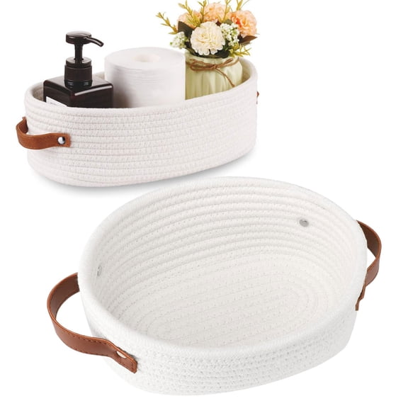 USUERY Small Woven Basket Mini Cotton Rope Storage Basket Tiny White Easter Basket Shelf Oval Decorative Empty Gift Basket Home
