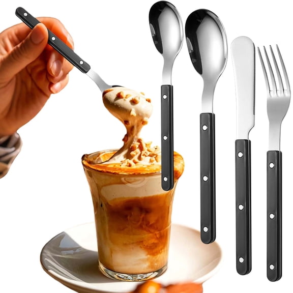 USUERY Stainless Steel Handle Cutlery Set French Style Flatware Set with Colorful Handles Fork Spoon for Home Restaurant