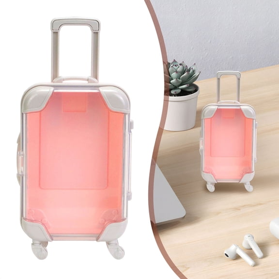 USUERY Translucent Plastic Doll Suitcase Storage Box Miniature Travel Suitcase With Telescopic Handle And Wheels For Cake Toppers Home