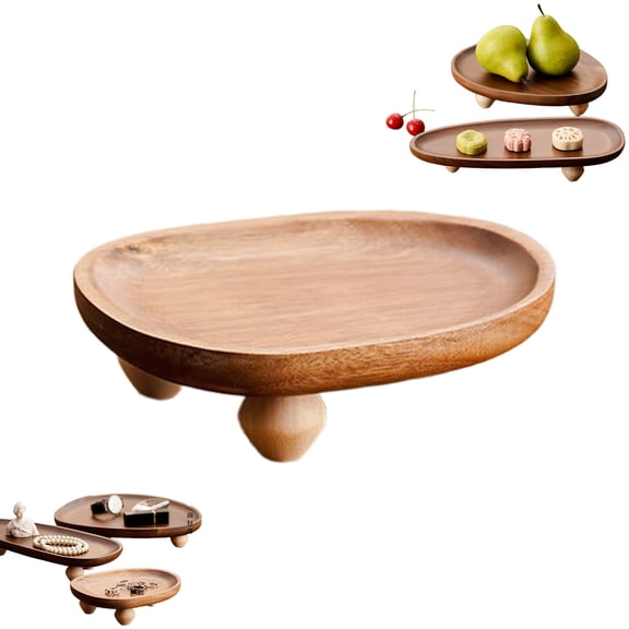USUERY Wooden High Leg Tray Irregular Heart Shape Snack Plate Household Storage Tray
