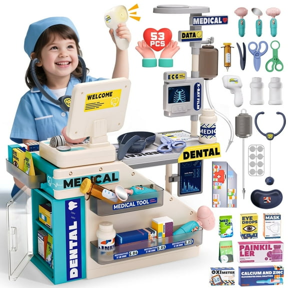 UUSUOO Doctor Kit for Toddlers 3-5, 53Pcs Doctor Kit for Kids,Pretend Medical Station Toy Set with Lights & Sounds,Doctor Set Role Play Toys for 3-8 Boys & Girls Christmas Birthday Gift