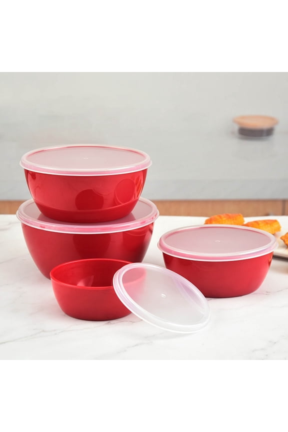 Glass Food Storage Containers with Lids (Red), Food Containers with Lids Easy-to-use Bowl With Lid For Freshness And Cutlery, Stackable 4-piece Set In The Fridge