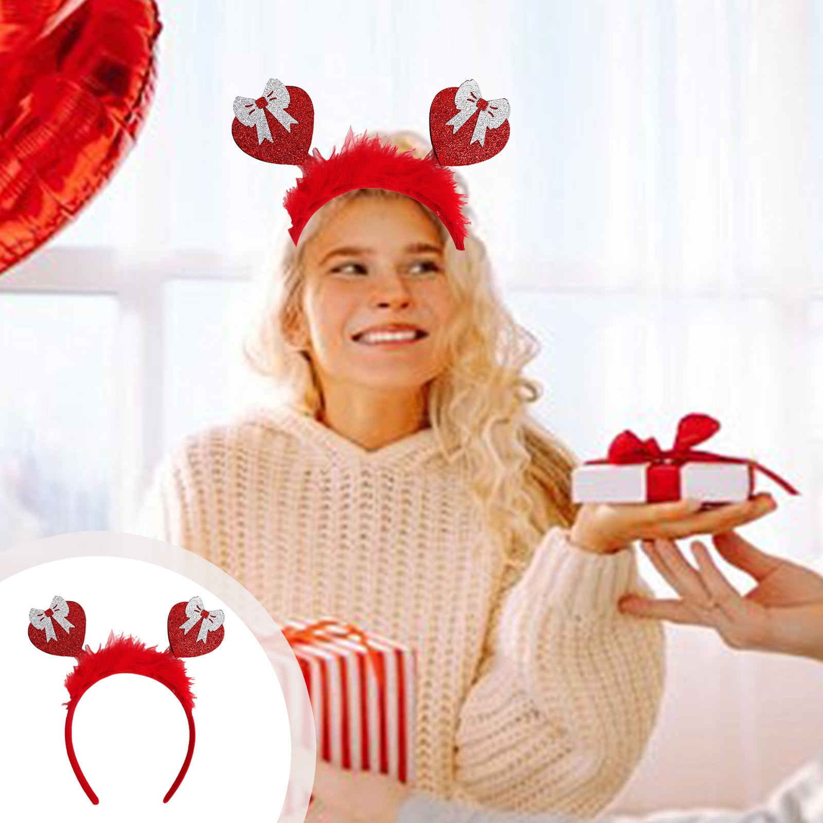 USUPDD Valentines Hair Accessories, Valentine's Day Headbands for Women, Holiday Decoration, Women Couple Hair Clips Headdress Female, Gifts for Women (Red)