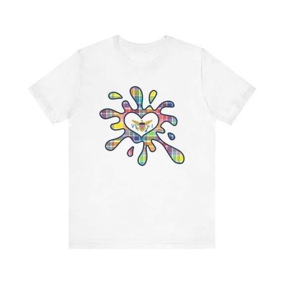 USVI Flag Splash Summer T-Shirt | Virgin Islands Madras Heart Tee | USVI Souvenirs Gift
