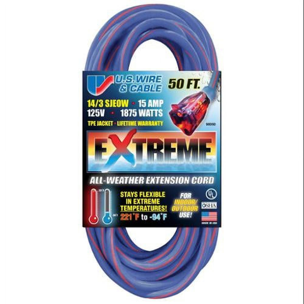 50 ft Blue and Red Cold Weather Extension Cord with Lighted Plug