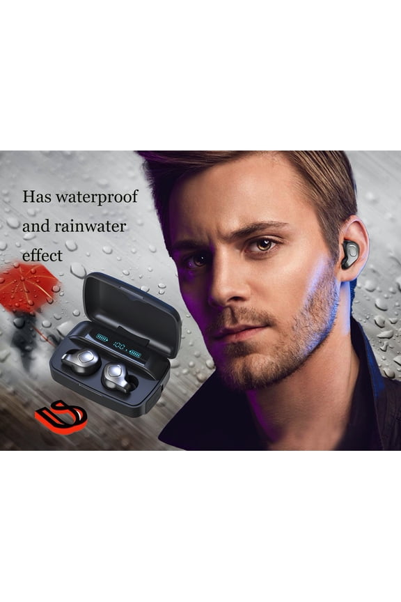 TWS Wireless Earbuds new technology Air 4 mics Bluetooth 5.0 earbud touch control USB-C quick charge with wireless charging deep Bass in-ear detection headphones 35H playtime (Black F8)