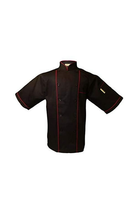 Uniform Chef Coat Unisex Short Sleeve Catering Jackets 019-13 or Chef tie ( Black Large )