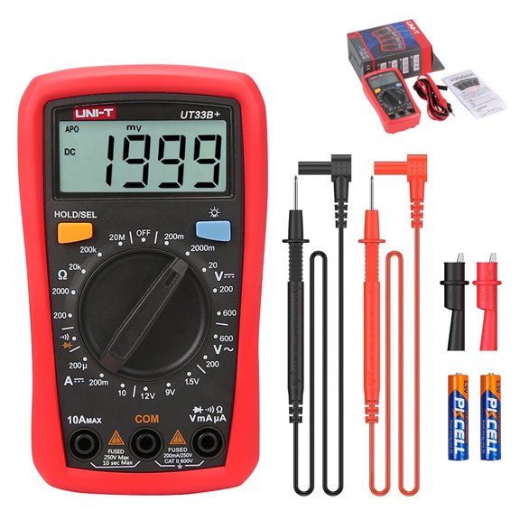 UNI-T UT33B+ LCD Digital Multimeter Battery Test Manual Range DC/AC Voltage DC Current Meter Resistance Tester Voltmeter Ammeter for Home Repairs