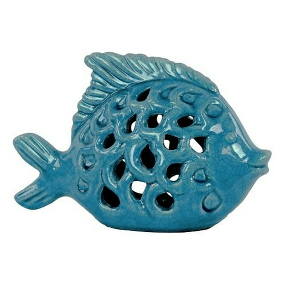 UTC13809 Ceramic Fish Figurine with Cutout Sides Gloss Finish Turquoise