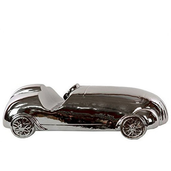 UTC21222 Ceramic Vintage 1930 Race Car Figurine Polished Chrome Finish Silver