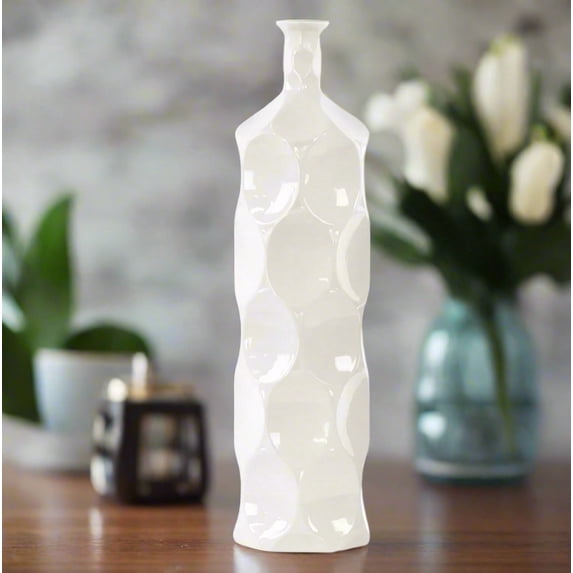 Urban Trends Ceramic Decorative White Vase Dimple Pattern Sides, Decor Center Piece for Home Décor for Living Room, Table, Office Decor