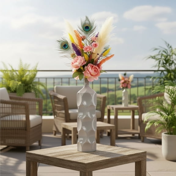 Dotty Ceramic Bottle Vase Decorative Flower Vase for Home Décor, Modern Dotted Design, Tabletop & Shelf Display -Grey