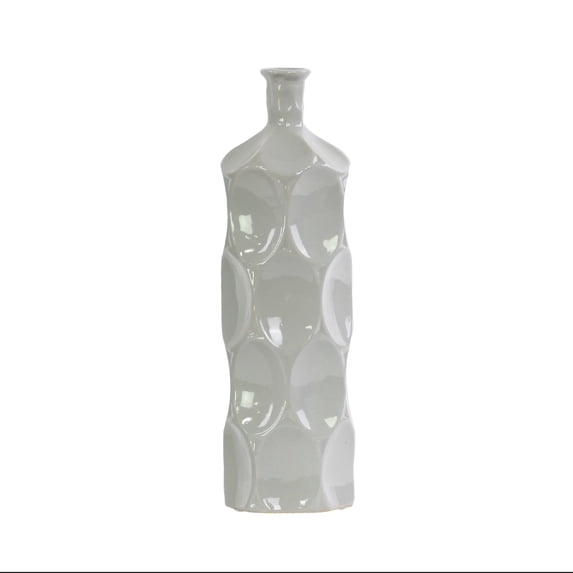 Dotty Ceramic Bottle Vase Decorative Flower Vase for Home Décor, Modern Dotted Design, Tabletop & Shelf Display -Grey