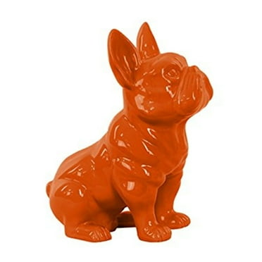 UTC38460 Ceramic Sitting French Bulldog Figurine with Pricked Ears Gloss Finish Orange