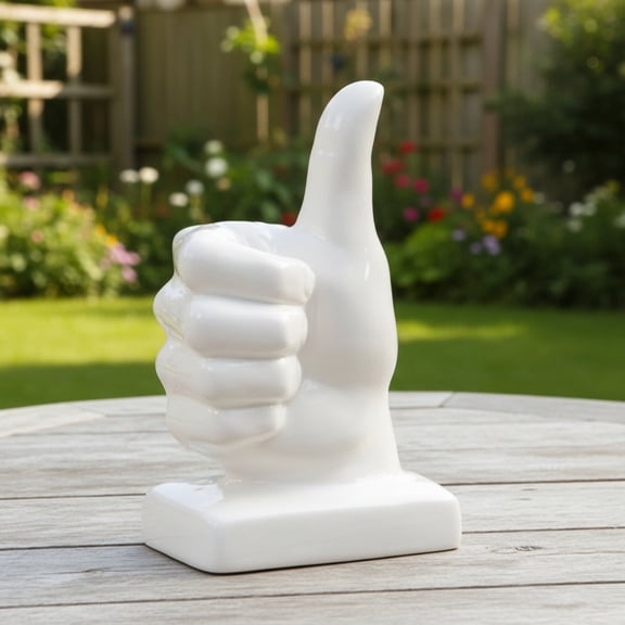 UTC40057 Ceramic Thumbs-up Hand Sign Sculpture on Base Gloss Finish White