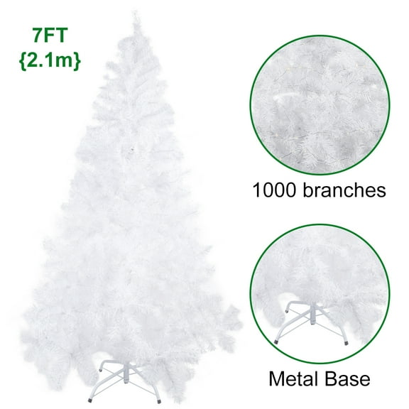 UTEN 7ft Unlit Artificial Christmas Tree Hinged Spruce with Foldable Stand Holiday Decoration Tree, White