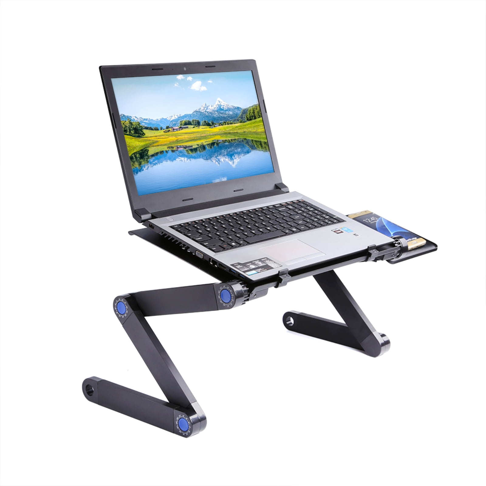 UTEN Adjustable Laptop Stand Metal Folding Tray Table with Fan Hole Bed Lap Workstation Desk Black