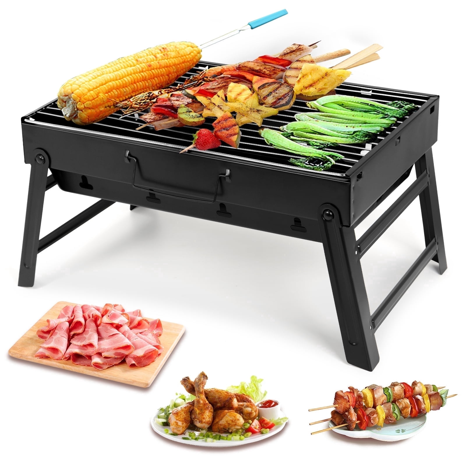 Vowella Portable Charcoal Grill, Folding Stainless Steel BBQ Grill with Tools for Outdoor Camping, Beach, Picnics and Backyard