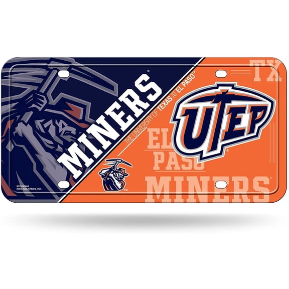 University of Texas at El Paso UTEP Miners Metal Auto Tag License Plate, Split Design, 6x12 Inch