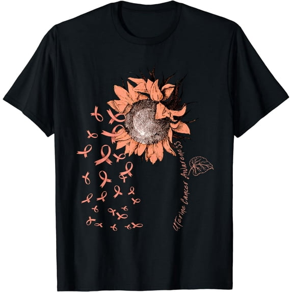 UTERINE CANCER Awareness Sunflower Peach Ribbon T-Shirt