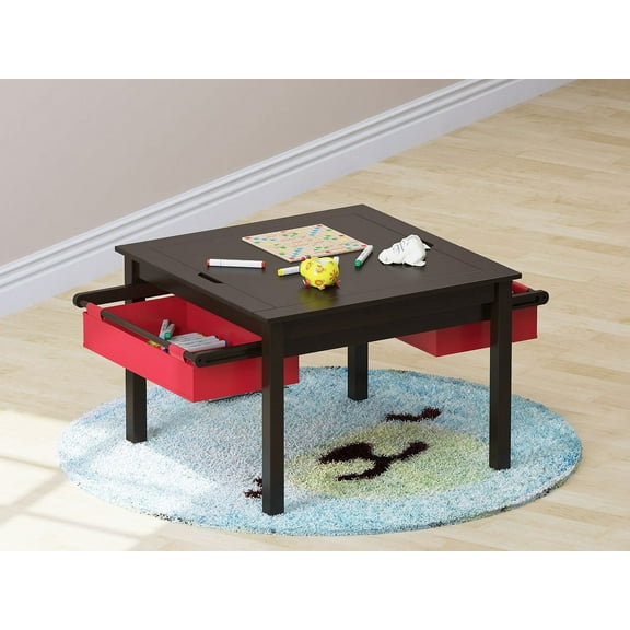 UTEX 2 in 1 Kids Construction Play Table with Storage Drawers and Built in Plate (Espresso)