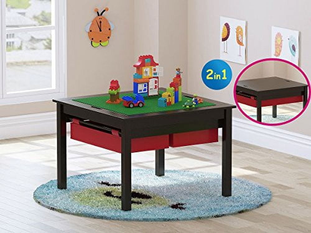 Kids Art Table and Chair Set, 2-in-1 Multi Activity Table Set Lego Table  w/Detachable Tabletop with Storage