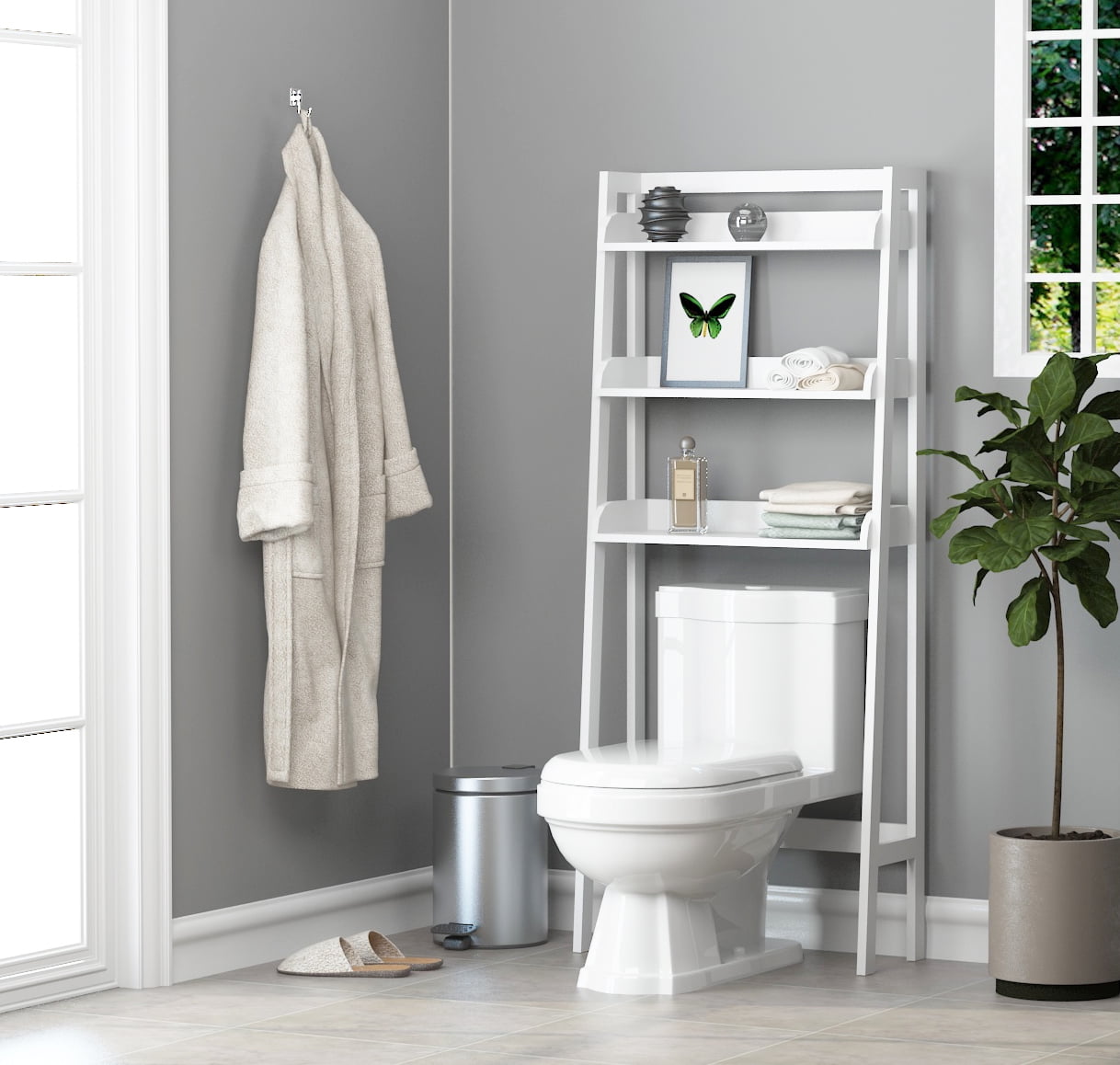 UTEX 3-Shelf Bathroom Organizer Over The Toilet, Bathroom Space saver, Bathroom Shelf, White Finish