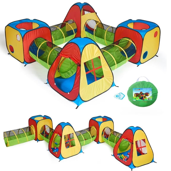 UTEX 8 in 1 Pop Up Children Play Tent House with 4 Tunnel, 4 Tents for Boys, Girls, Babies and Toddlers for Indoor and Outdoor Use