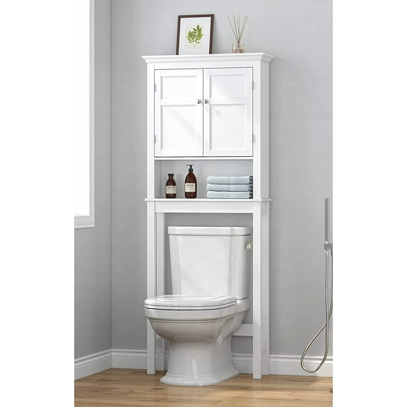 UTEX Bathroom Storage Over The Toilet, Bathroom Cabinet Organizer with Adjustable Shelves, Bathroom Space Saver for Bathroom, White