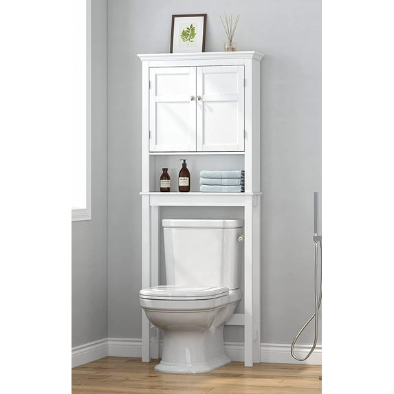 UTEX Bathroom Storage Over The Toilet, Bathroom Cabinet Organizer with Adjustable Shelves, Bathroom Space Saver for Bathroom, White